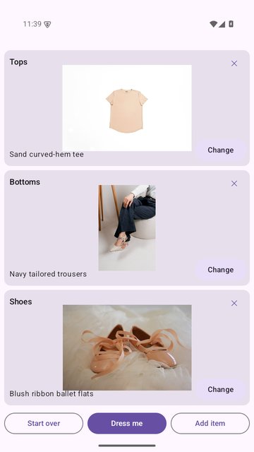 Outfit Selector showing a top, bottoms and shoes on three stacked reels